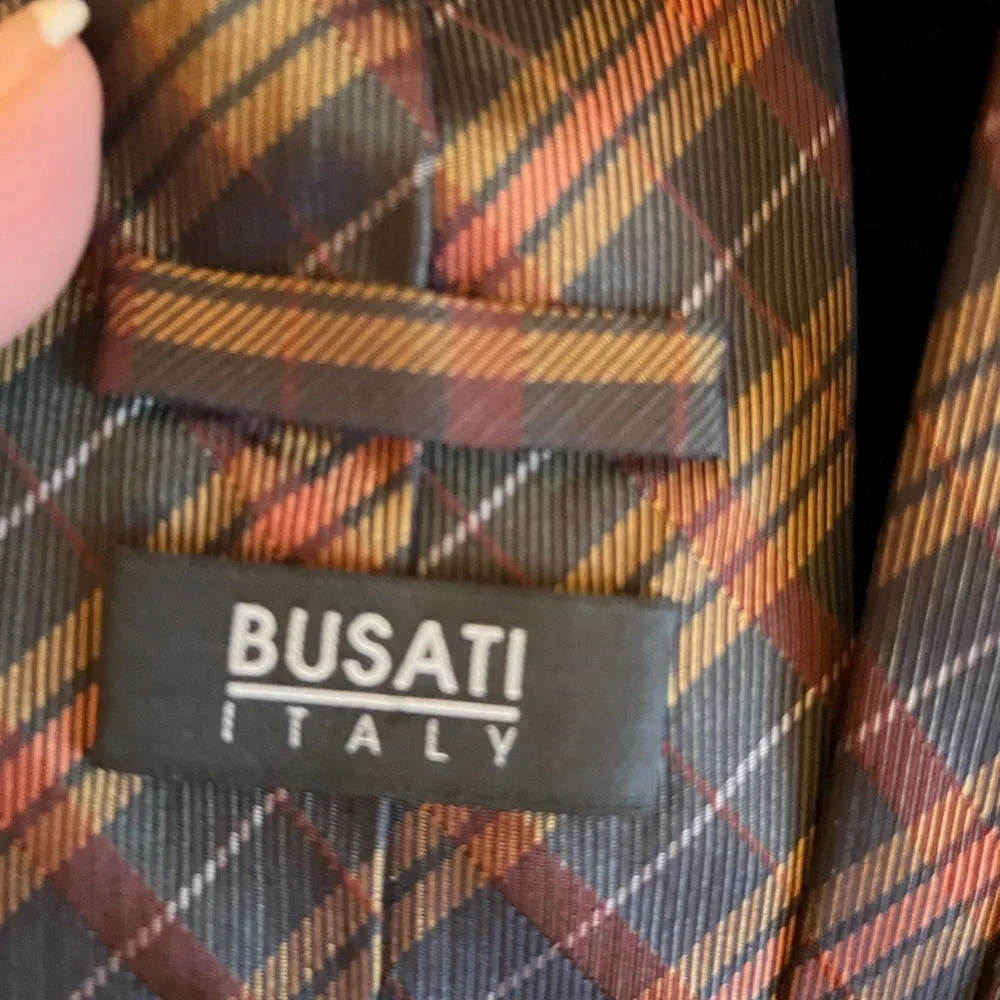 Busati tie Orange Blue Light Blue Rust Plaid Silk Mens Neck Tie